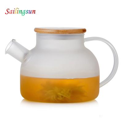 China Sustainable Set Pyrex Dinner Proof Borosilicate Lid Coffee Thermo Glass Bamboo Teapot for sale