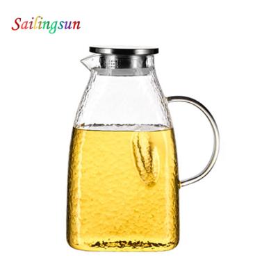 China Sustainable Cuboid Hammered Surface Pyrex Borosilicate Filter Lid Thermo Glass Coffee Pitcher for sale