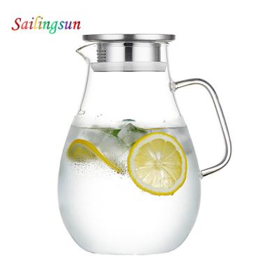 China Sustainable Classic Hot Sale Design Thermo Pyrex Proof Glass Filter Lid Coffee Pitcher for sale