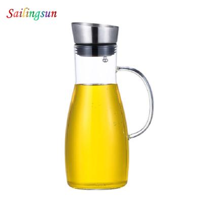 China Viable Wholesale Classic Handle Cooking 304 Filter Lid Tea Coffee Thermo Glass Pitcher for sale