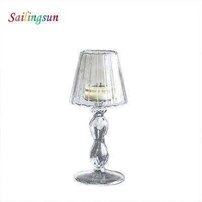 China High Stem Design High Safe Decortive Clear Pyrex Stripe Food Grade Table Candle Lamp for sale