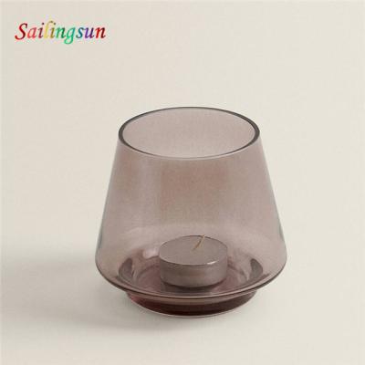 China Food grade safe folder design for candle use high clear colored pyrex glass shade for sale