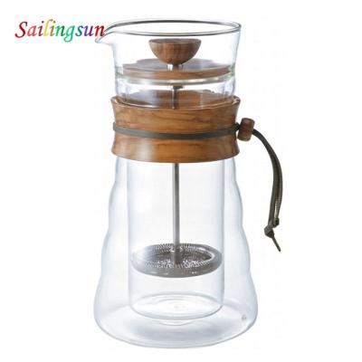 China Sustainable New Design Graceful Handmade Pyrex V60 Pour Over Double Walled Glass Coffee Pot for sale