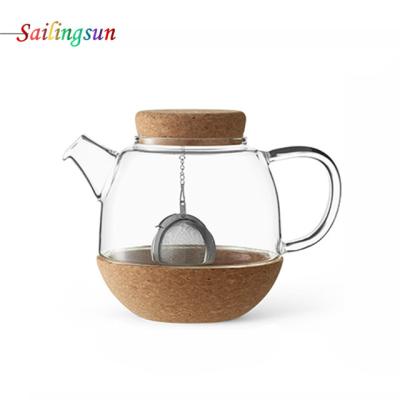 China High Borosilicate Proof Glass Teapot Viable Exotic Exquisite Thermo Clear Cork Lid for sale