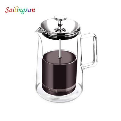 China Promotional Double Wall High Sustainable Clear French Press Borosilicate Glass Coffee Jar for sale