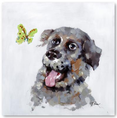 China Eco-friendly Life Wall Art Painting Puppy Watercolor Decorative Butterfly Painting Wall Artwork for sale