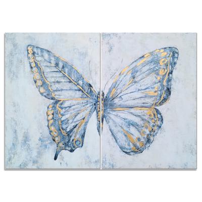 China Light Blue 2 Panel Modern Butterfly Wall Painting Oil Painting Fashion Design Wall Poster for sale