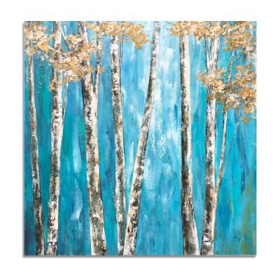 China Modern Blue Oil Paintings On Canvas Abstract Oil Painting Of Autumn Trees For Wall Decoration for sale