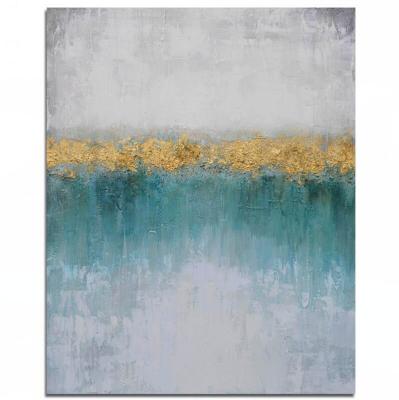 China Waterproof + Eco-Friendly Hand Painted Abstract Blue Painting With Gold Foil Art Wall Canvas Decor for sale