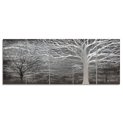 China New Style China Metal Tree Wall Arts Silver Metallic Metal Art Painting Decor for sale