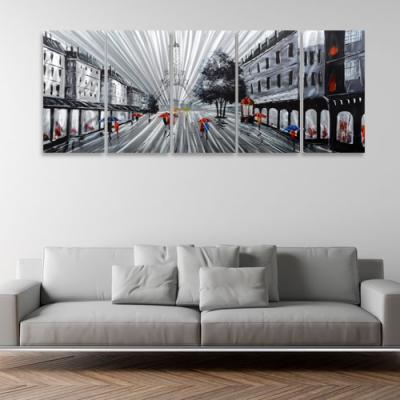 China Famous China City Wall Metal Painting Eiffel Tower Paris Street Hand Polished Art Wall Painting for sale