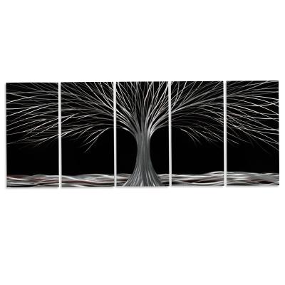 China China Modern Black Metal Wall Art Tree 3D Painting Wall Panels Decoration for sale