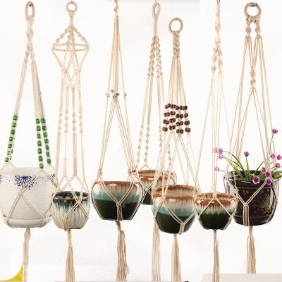 China DIY Handcraft The Hot Sale Hang Rope Handmade Gardening Plant Flower Pot Collections Woven Hanger Cotton Twine Hangings for sale