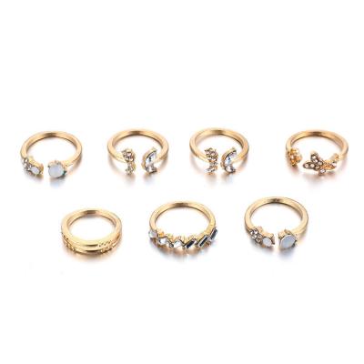 China RENDY 7 pcs / set up a new fashion gold open ring set up a beautiful butterfly geometric cavity protein stone girl ring for sale