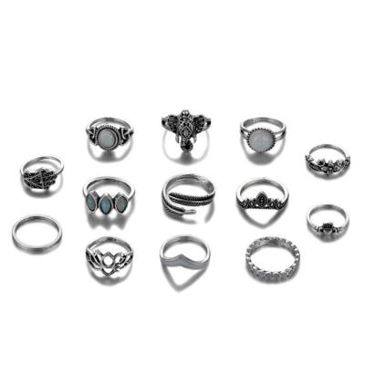 China FASHIONABLE Wedding Ring Set Baroque Protein Stone 13 PCS Flower Image Wave Initial/Set Opp Bag Silver Alloy Crystal Silver Plated Kirsite for sale