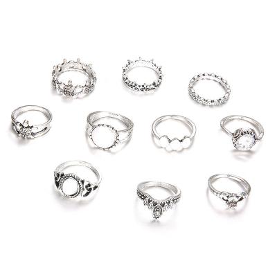 China FASHIONABLE Cut Out Exaggerated Australian Retro Tortoise Gem Joint Ring Combined 10 Piece Ring Set for sale