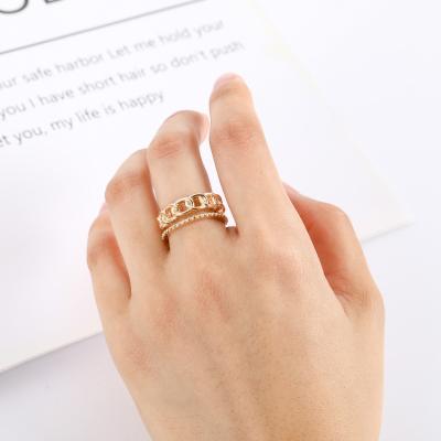 China Appreance 2022 Selling Finger Hip Hop Jewelry Women Exquisite Hot Punk Gold Color Cuban Chain Adjustable Ring for sale