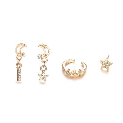 China FASHIONABLE Moon Star Bohemian Crystal 4 Piece Set Women's Gold Earrings for sale