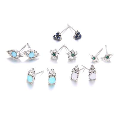 China TRENDY Fashion Simple Diamond Inlaid Flower Devil's Eye 6-Piece Female Set Earrings Wholesale for sale