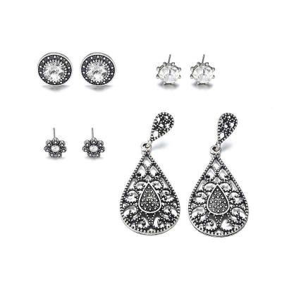 China TRENDY Fashion Round Retro Soft Crystal Women's Four Pieces Set Earrings for sale