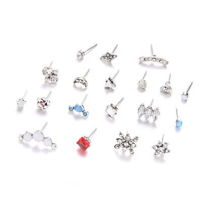 China TRENDY Fashion Retro Diamond Inlaid Snowflake Moon Love Geometry 19 Piece Stud Earrings Set for sale