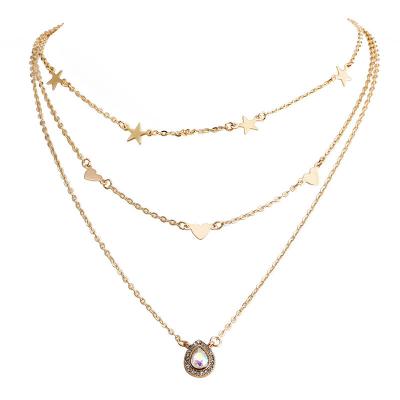 China Fashion Personalized Simple Peach Heart Star Retro Fashion Full Diamond Drop Necklace Multilayer Necklace for sale