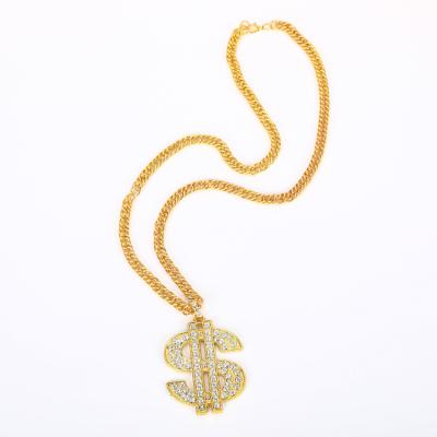 China Hot Selling Custom Punk Paved Zircon Diamond US Dollar Men's Hip Hop Jewelry Necklace With Gold Cuban Chain for sale