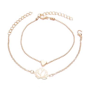 China Simple Bohemian Female Personality Hollowed Out Lotus Love Two Piece Bracelet for sale