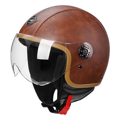 China Retro Style RNG/666 Motorcycle Helmets Cascos Para Moto Stylish Motorcycle PU Helmet Classic German Leather Open Face Motorcycle Helmet for sale