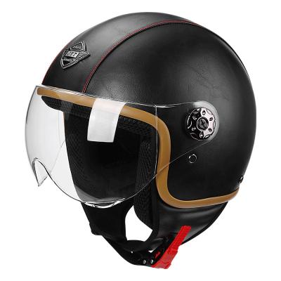 China Durable Black BYB/666 Cascos - Motociclet Cycling For Royal Enfield 3/4 Leather Helmet for sale