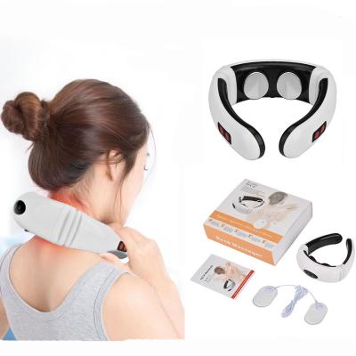 China Back Neck Massager Electric Pulse 6 Modes Operate Control Heating Pain Relief Physiotherapy Neck Far Infrared Cervical Massager for sale