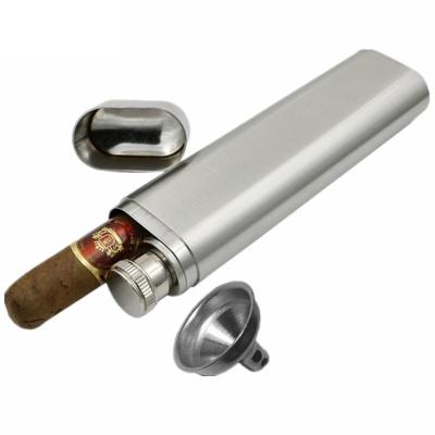 China Cigar Vintage Two-in-one 1 oz 304 cigar holder satin brushed tube stainless steel pocket flask combo container for sale