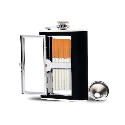 China Vintage Wholesale 304 Stainless Steel Hip Flask with Built-in Cigarette Holder and Mirror for sale