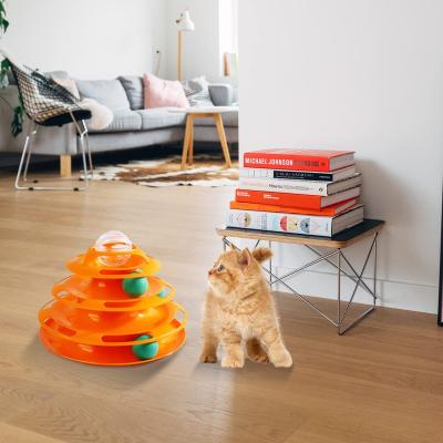 China Viable Mental Physical Exercise 4 Circle Level Interactive Track With 360 Moving Hot Sales Cat Toy Ball Towers Tracks Balls Roller for sale