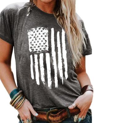 China Wholesale Gray America Flag Print Graphic Tees Summer Breathable Tees Sleeve Shorts For Women for sale