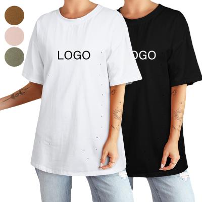 China Breathable Custom Logo Short Sleeve White Plain Women Casual Summer Top Loose Stitch Oversized T-shirt for sale