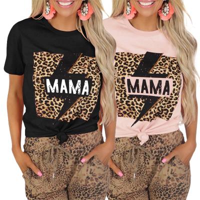 China Breathable Summer Cotton Casual Mom Leopard Lightning Print Women Shirt Mom T-Shirt Graphic Tops for sale