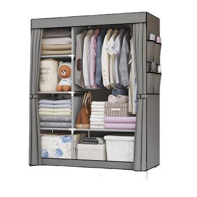 China Plastic Foldable Wardrobe (Size) DIY Assemblable Metal Bedroom Wardrobe Adjustable Foldable Non-Woven Storage Portable Wardrobe for sale