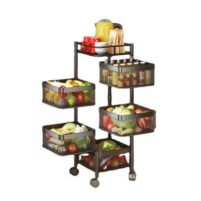 China 2 4 viable 5 tier multifunctional floor trolley 360 degree rotation kitchen storage rack shelf fruit vegetable storage rack for sale