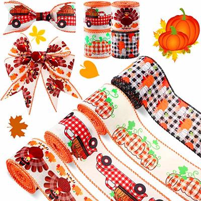 China Eco-Friendly / Custom 2.5 Inch Plaid Wired Edge Ribbon Color Plaid Fall Ribbon For Fall Thanksgiving Decoration - Wired Ribbon Per Purchase, Plaid Ribbon, Fall for sale