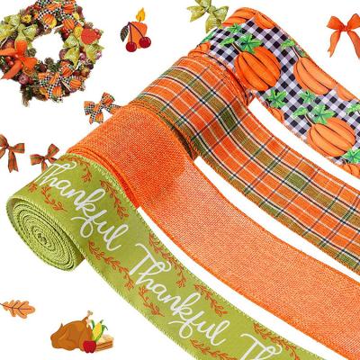 China Eco-Friendly / Custom 2.5 Inch Plaid Wired Edge Ribbon Color Plaid Fall Ribbon For Fall Thanksgiving Decoration - Wired Ribbon Per Purchase, Plaid Ribbon, Fall for sale