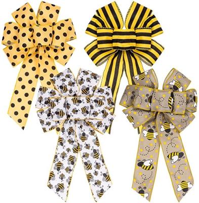 China Reusable Black And Yellow Striped Summer The Bees Ribbon Bow DIY Craft Decoration for sale