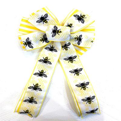 China Reusable Black And Yellow Striped Summer The Bees Ribbon Bow DIY Craft Decoration for sale