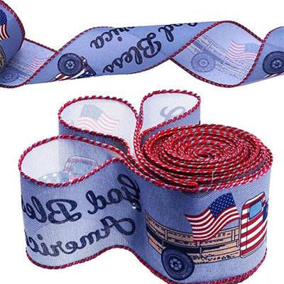 China High Quality Printed Eco-Friendly Polyester Festival Patriotic Ribbon for Garlands Trees Crafts Decorations for sale