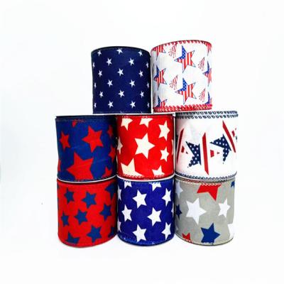 China High Quality Printed Eco-Friendly Polyester Festival Patriotic Ribbon for Garlands Trees Crafts Decorations for sale