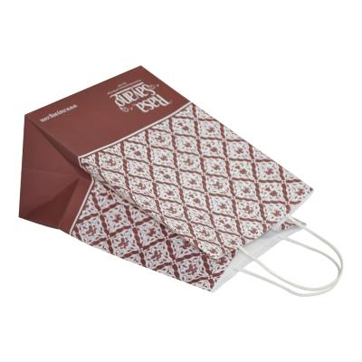 China Biodegradable Custom Printing Your Own Logo Brown Kraft Shopping Paper Bag With Handles for sale