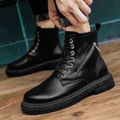 China Martin Boots Men's High Mid Upper British Fashion Shoes Anti-Slip Shoes Work Wear Spring And Autumn Waterproof Black Leather Boots for sale