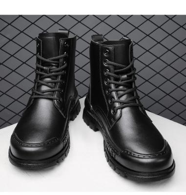 China Workwear Autumn and Winter British Style Men's Martin Boots Men's Zipper High Tops Anti-skid Army Shoes Men's Black Side Top Leather Boots Men for sale