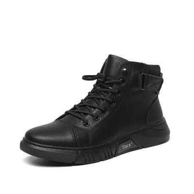 China Men's anti-skid shoes leather trim color men's boots 2021 new winter high top shoes Martin Plush Leather Trendboots for sale