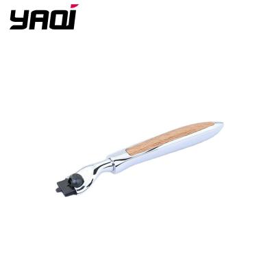 China Triple Blade YAQI Private Label 3 Blades Metal Handle With Wood Handle Safely Shaving Razors for sale